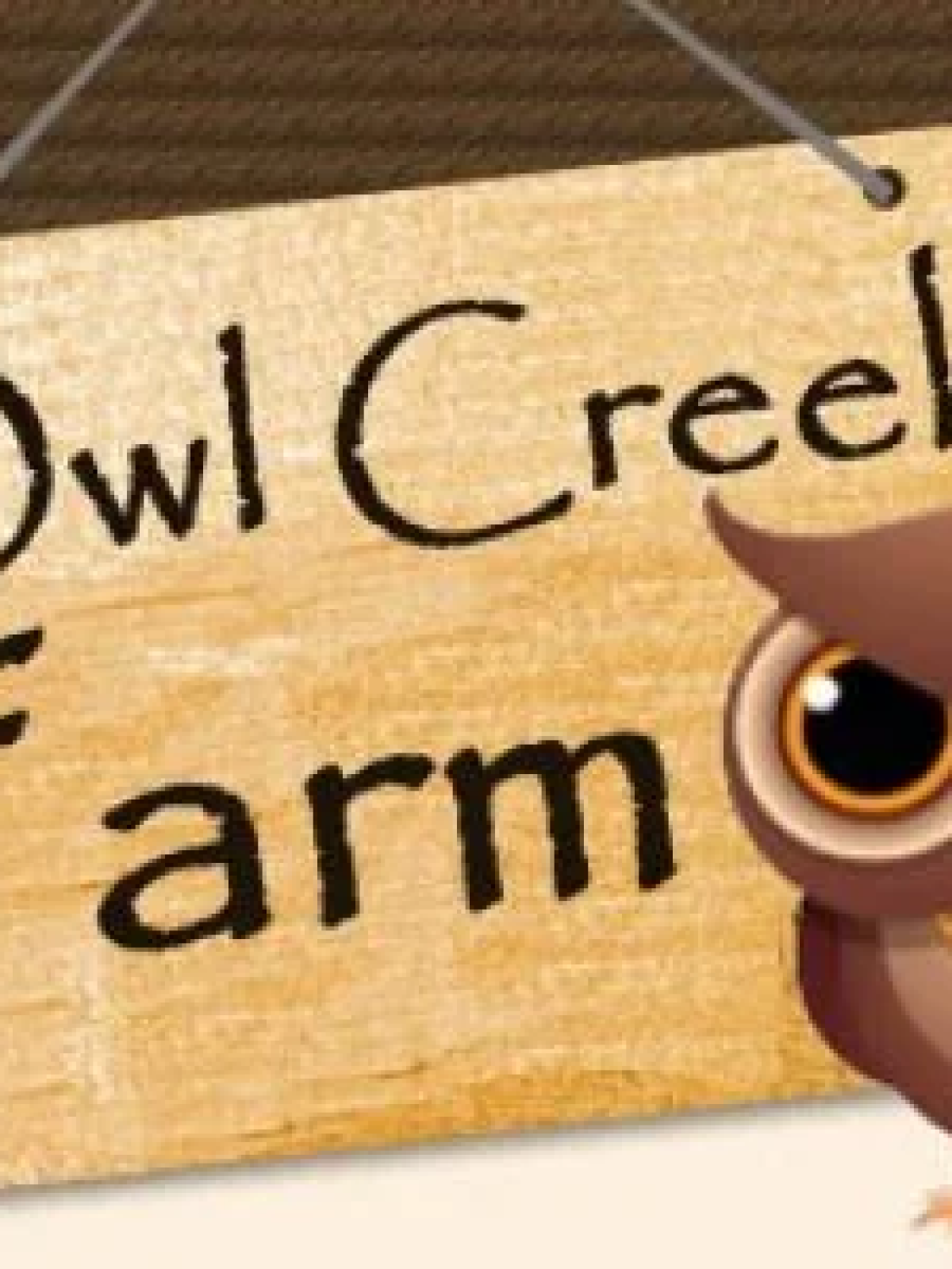 Sign reads 'Owl Creek Farm' with cartoon owl on the side.